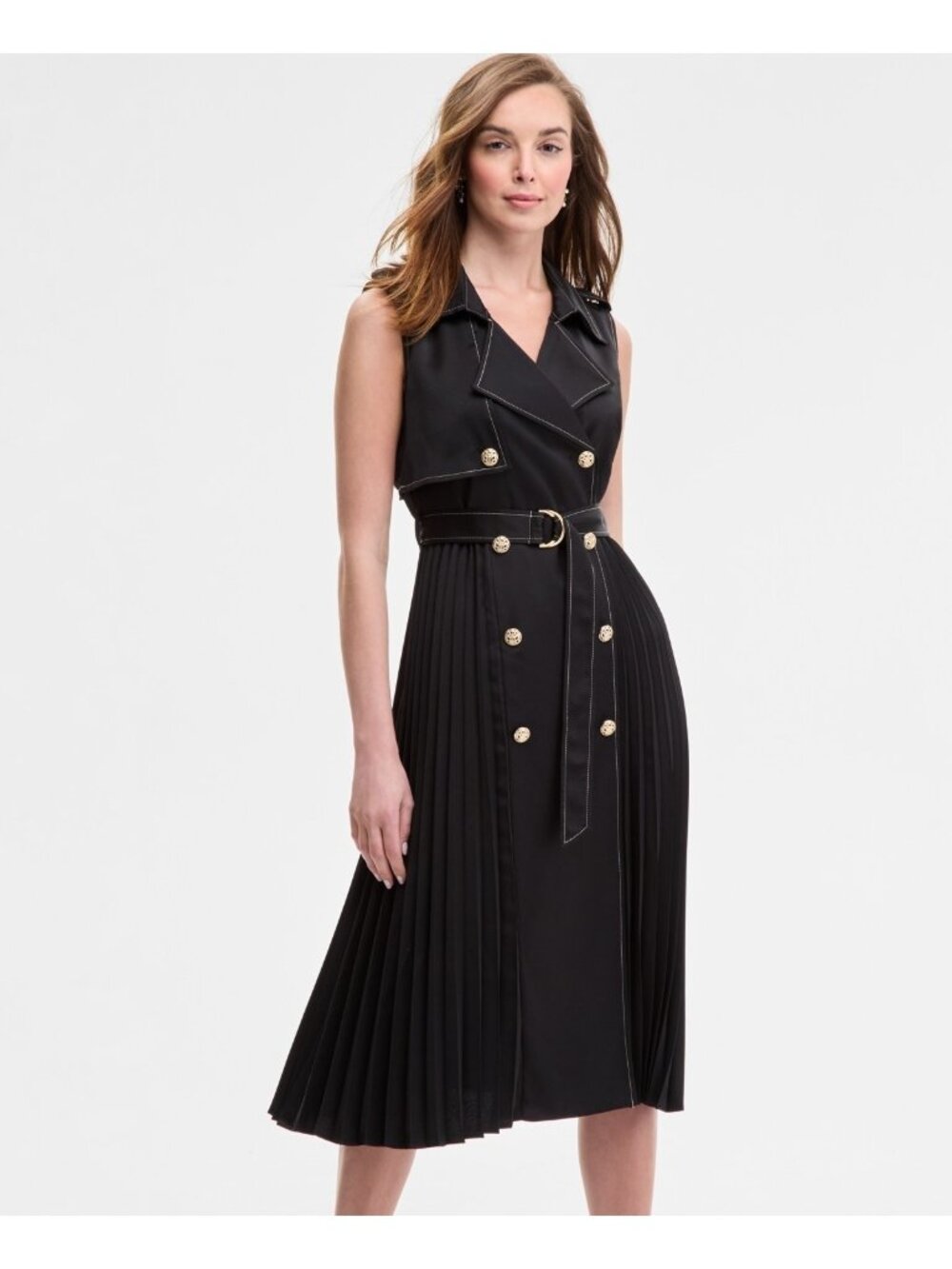 KARL LAGERFELD PARIS Womens belted Satin-Back Crepe Midi Dress Size 4 Black $188